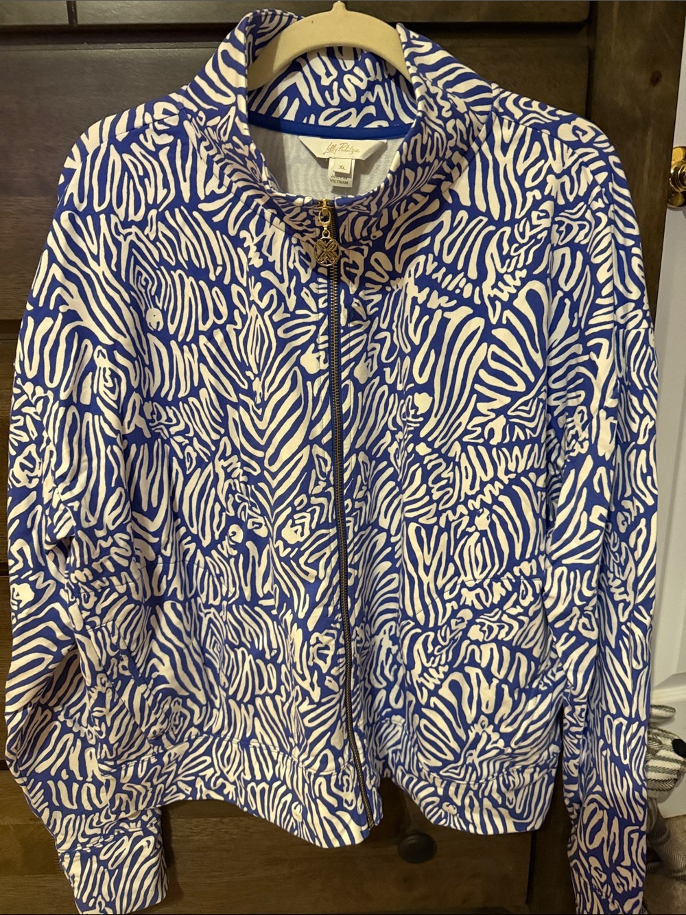 Lilly Pulitzer Royal Blue & White Printed Zip Jacket Size XL
